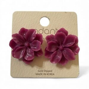 Pink Rose Flower Statement Earrings by Adante